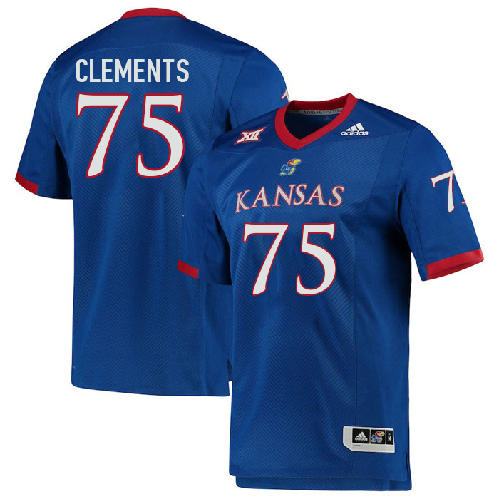 Men #75 Calvin Clements Kansas Jayhawks College Football Jerseys Stitched Sale-Royal - Click Image to Close